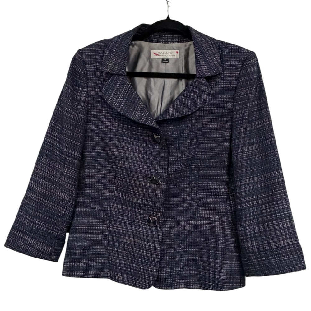 Tahari Arthur S Levine Navy Textured Blazer Career Office Jacket Size 10